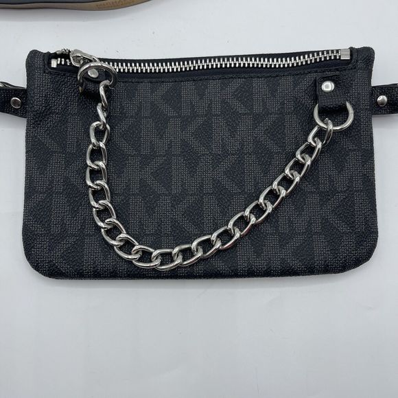 Michael Kors MK Signature Logo Belt Bag Pouch Fanny Pack Black‎ Faux Leather - Picture 2 of 12